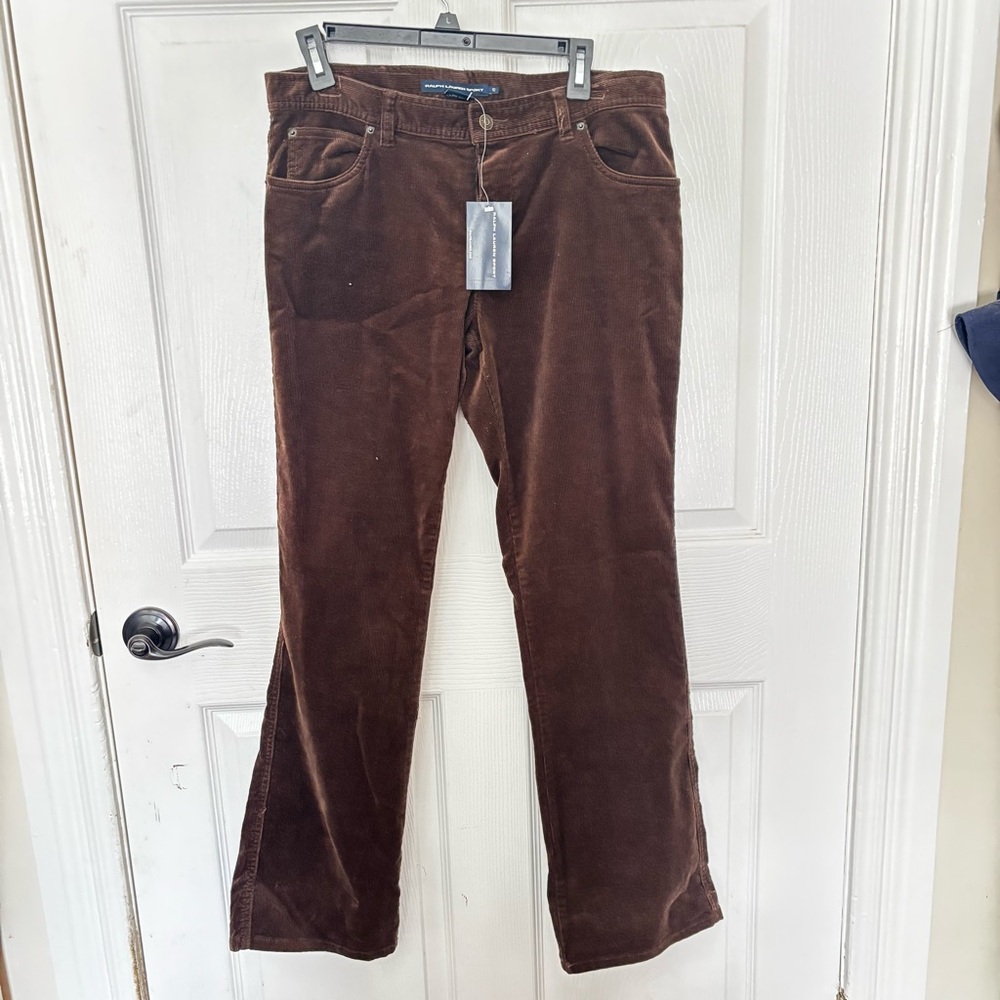 Vtg 90s Ralph Lauren Womens Pants Size 10 Corduroy Low Rise Flared Sequined Logo